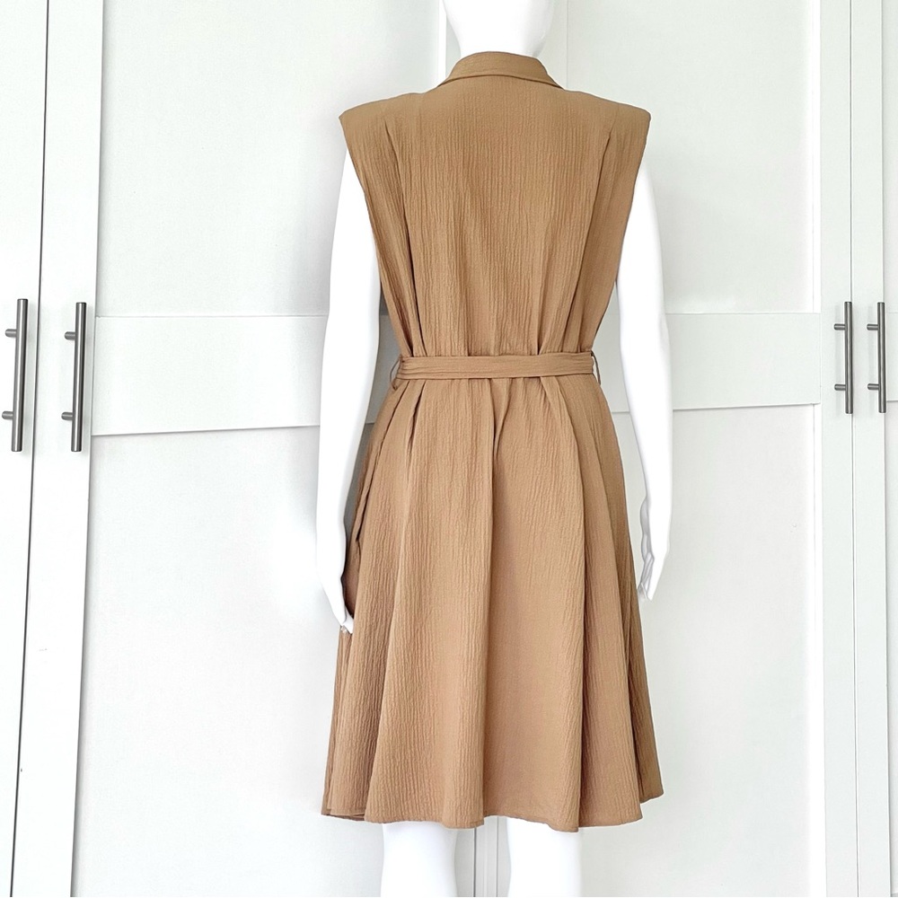 CALVIN KLEIN Crepe Dress Sleeveless Button Front Textured Side Pockets Belted - Picture 6 of 9